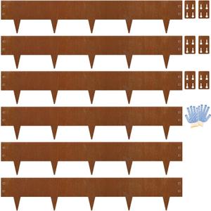 Heavy-Duty Cor-Ten Steel Landscape Edging (8" H x 40" L) - 6-Pack (20 Ft Total) | Pre-Rusted, Weatherproof Garden Border | Hammer-in, No Dig, Bendable Design for Lawns, Flower Beds & Trees