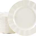 72 Pack Ivory Plastic Plates, 7" Disposable Wave Edge Salad/Dessert Plates Elegant Heavy Duty Plate for Party, Wedding, Thanksgiving, Christmas