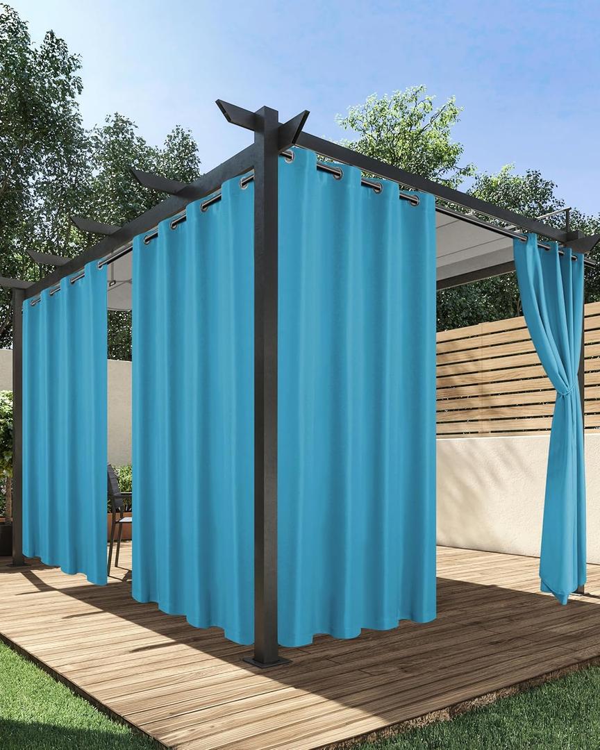 HolidayIdeas Outdoor Curtains for Patio Waterproof, 4 Panels - 54 x 84 Inch - Privacy Protection & Light Filtering Curtains Teal Grommet Outside Curtains for Porch, Gazebo, Pergola, Backyard