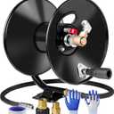 Pressure Washer Hose Reel 50ftx3/8 / 65ftx1/4, 4000PSI Heavy Duty Power Washer Hose Reel with M22-14 Fitting, Hand Crank Metal Reel with Wall/Trailer/Van Mount, Manual Hose Reel for Water (Shiny Black)