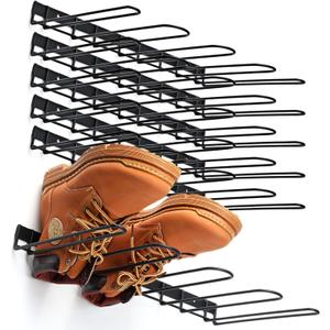 Chunful 6 Pack Wall Mounted Boots Rack Metal Wader Hanger Heavy Duty Shoes Storage Hanging Organizer Holder for Cowboy Boots Shoes Waders Space Saving Entryway Closet Garage Organizer