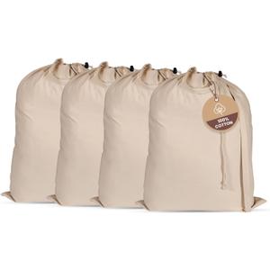 LFH Home 100% Cotton Canvas Large Laundry Bag with Drawstring and Handles Heavy Duty, Multi-Use, and Washable for Home, Travel, College or Storage 20x30 (Pack of 6)-Natural