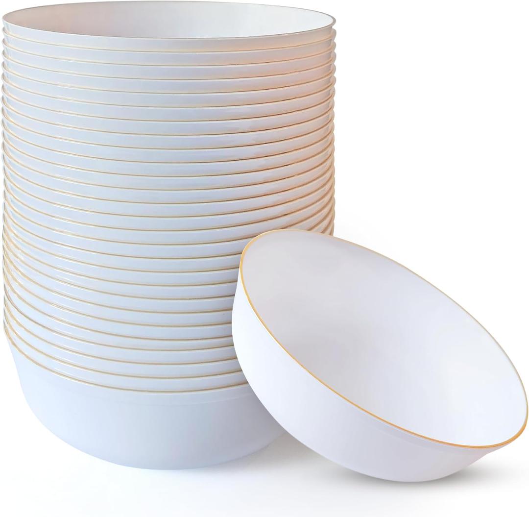 R-kay Gold Plastic Bowls Disposable Heavy Duty - 16 Oz Gold Plastic Soup Bowls - 30 Pack Disposable Soup Bowls - Premium Quality Upscale Disposable Bowls for Hot Soup, Salads