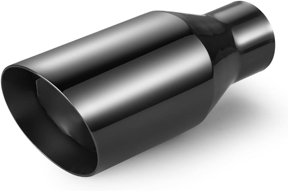 Exhaust Tip 3 Inch Inlet, 3" Inlet 5" Outlet 12" Overall Length Stainless Steel Chrome-Plated Exhaust Pipe,Angle Cut,Weld On,Chrome Black