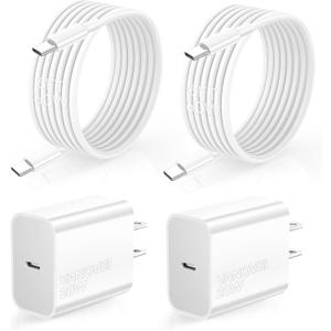 for iPhone 15 USB C Fast Charger,20W Type C Charger Block with 2Pack 60W USB C to C Cable 6FT Compatible with iPhone 16 Pro Max/Samsung/Pad Pro/Android White