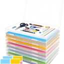 8 Pcs Photo Storage Boxes for 8"x10" Paper, Scrapbook Papers Storage Containers with 2 Pcs 4 Label Sheets File Portable Project Case with Lids for Photos, Crafts, Files