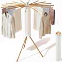 Clothes Drying Rack Tripod, Floor Standing Laundry Drying Rack, Portable & Foldable with 16 Wooden Poles Space-Saving Drying Rack for Laundry, Retractable Collapsible for Balcony Bedroom