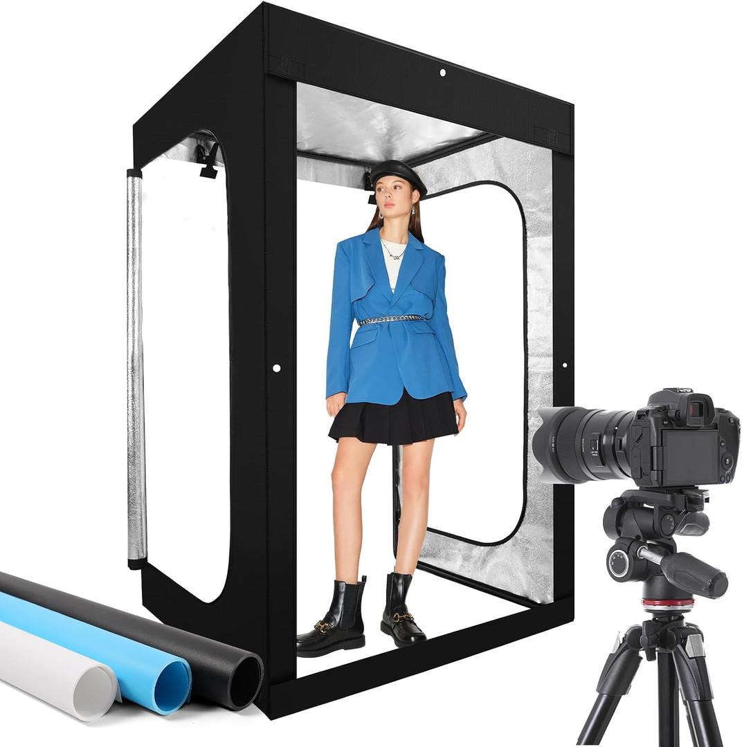 Photo Light Box, Portable 47"x39"x78" Photo Studio Light Box, Shooting Tent Kit with 768 Light Beads and 3 Color Backdrops. Large Lightbox with 6 Stepless Dimming Light Boards for Photography