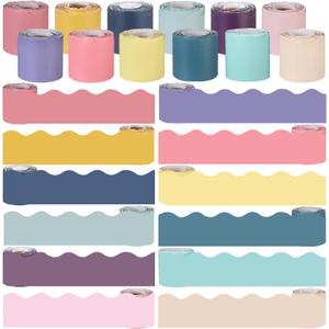 Zhanmai 12 Rolls Classroom Bulletin Board Border Sets, 315ft Colorful Borders for Bulletin Board Scalloped Trim Decoration for Fall School Office Chalkboard Whiteboard Poster Decor (Oh Happy Day Color)
