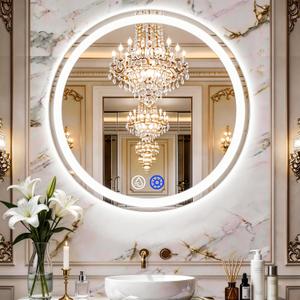 LTFUUAI 28" Round LED Bathroom Mirror with Lights, Smart Touch 3-Color Dimming Lighted Vanity Mirror Wall Mounted, Anti-Fog Shatterproof with Front & Back Light, for Bathroom Vanity (28" L x 28" W)