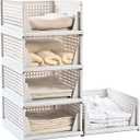 5 Pack Stackable Plastic Storage Basket-Foldable Closet Organizers Drawer Shelf Container for Bathroom Kitchen Laundry Room Wardrobe Storage, Space-Saving Clothes Storage (white, 5 pack L)
