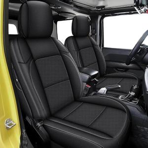 Custom Fit Seat Covers for Jeep Wrangler 4 Door JL: Unlimited Sahara Rubicon 392 Freedom Altitude Islande 2018 2019 2020 2021 2022 2023 2024 with Rear Cup Holder,Faux Leather,Black (Not for 4XE)
