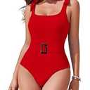 AI'MAGE Women's One Piece Swimsuit 2025 Tummy Control Swimsuits Slimming Bathing Suits Belted Swim Suit Swimwear, Red, M