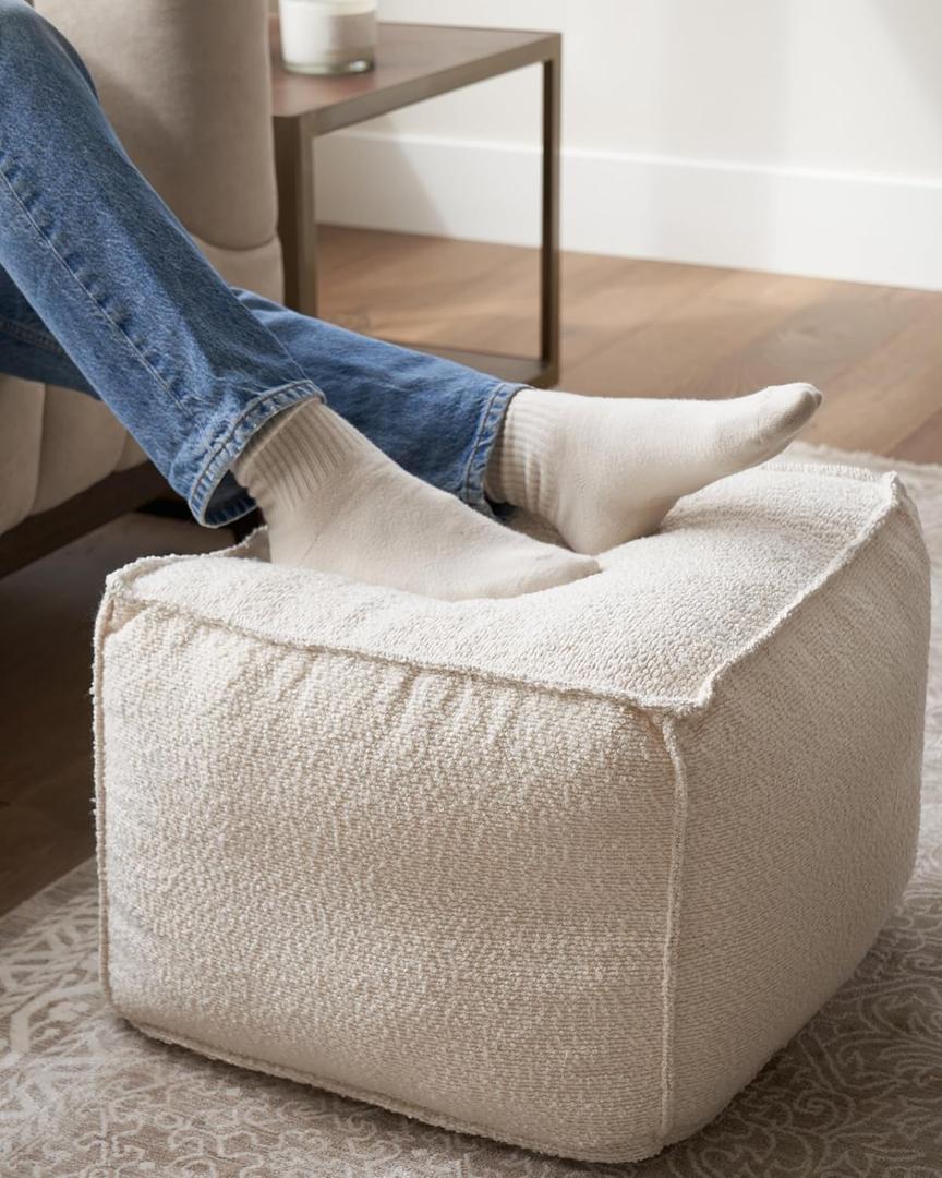 ZICOTO Beautiful Boucle Pouf Ottoman and Foot Rest - Elevate Your Living Room Decor with Lightweight Comfort and Charm - A Round Modern Foam Filled Foot Stool Perfect to Rest Your Feet (Beige)