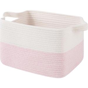 OIAHOMY Woven Storage Basket for Shelves Rope Baskets for Organizing Pink