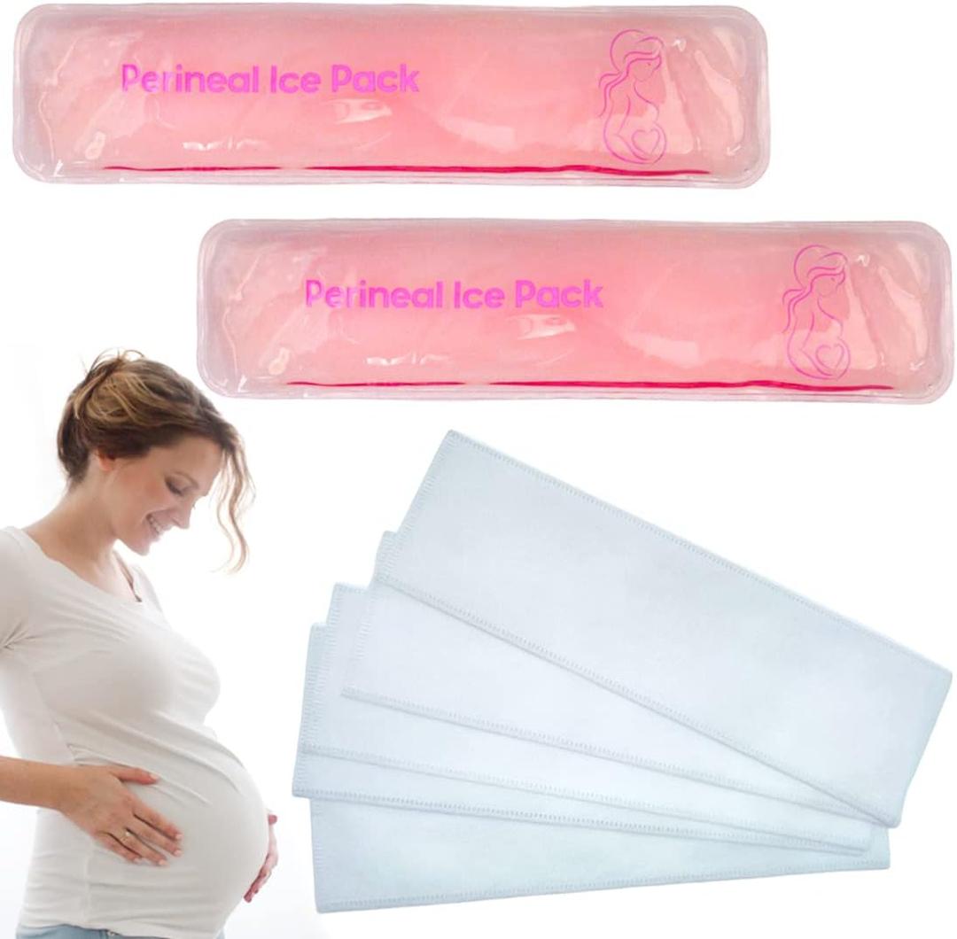 4 x Reusable Perineal Ice Packs for Postpartum & Hemorrhoid Pain Relief, Hot & Cold Pack for Women After Pregnancy. 2 Ice Pack and 3 Non-Woven Cover, Pink