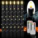 Flameless LED Taper Candles Flickering with Remote & Timer for Halloween Decorations，Battery Operated Candles, Arounded with Starlight String, Party & Home Decoration, Pack of 6, Black