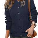 Glamaker Cable Knit Chunky Cardigan Sweater Long Sleeve Crew Neck Button Down Knit Fall Sweaters Trendy Outfits (Small, Navy Blue)