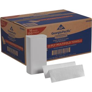 Georgia-Pacific Professional Series Premium Multifold 2-Ply Towels by GP PRO, White, 2344214, 150 Towels Per Pack, 16 Packs Per Case