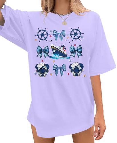 Cruise Shirts for Women Oversized Coquette Cruise Shirt Cruise Life Tshirts Girls Trip Family Vacation Short Sleeve Top Size M