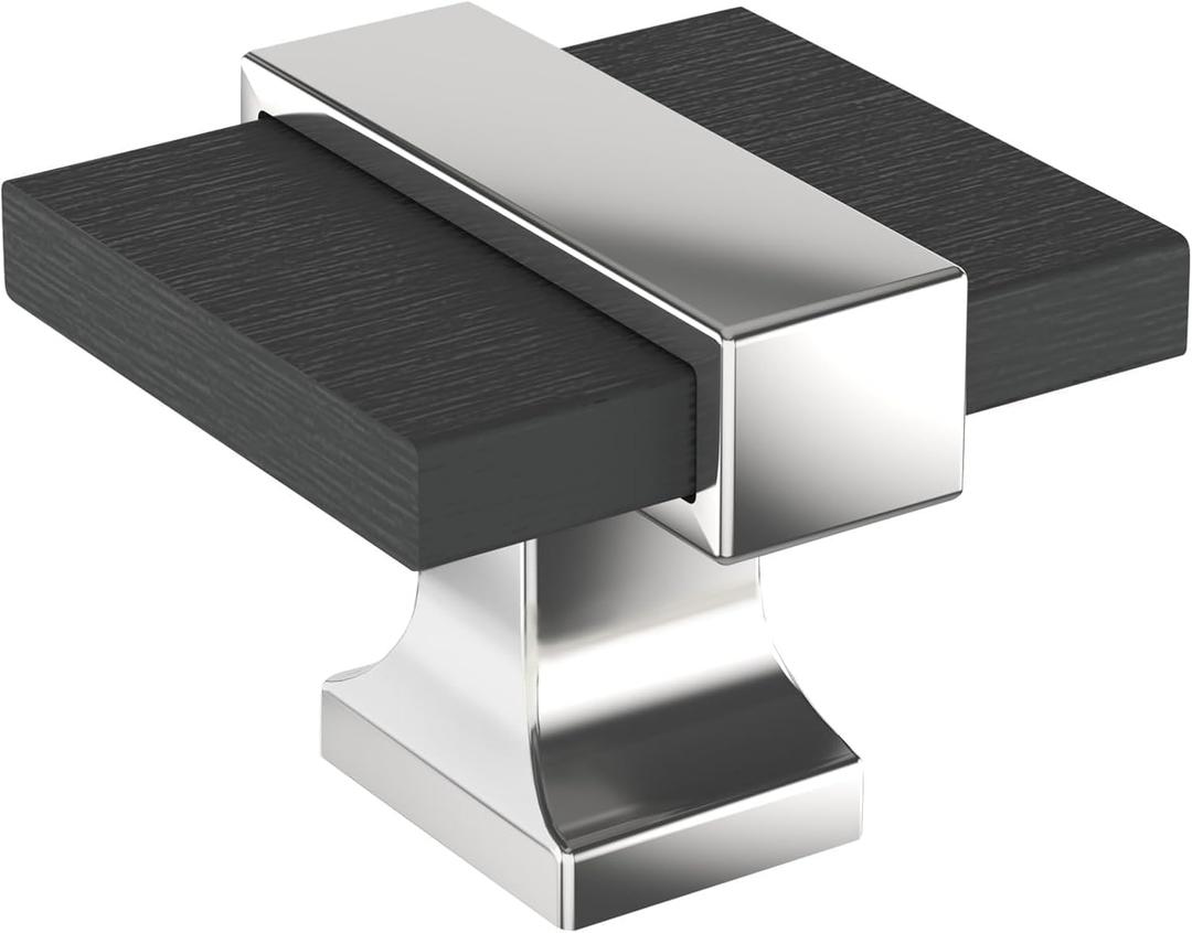 Amerock Overton 1-3/8 inch (35mm) Length Brushed Matte Black/Polished Chrome Cabinet Knob, BP36680BMB26
