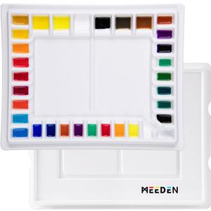 MEEDEN Ceramic Watercolor Palette: 33-Well Large Empty Professional Porcelain Paint Palette with Lid for Watercolor Acrylic Gouache, 13.5 x 10.8 Inch Mixing Tray for Studio