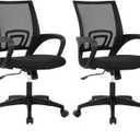 BestOffice | Ergonomic Office Chair | Mid-Back Swivel Desk Chair | Breathable Backrest & Lumbar Support | Adjustable Height | Sponge Seat | Rolling Wheels | Black | for Adults & Women | Pack of 2