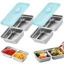 MAROJEIF Grab and Go Snack Containers, Stainless Steel Double Compartment Snack Containers with Lids, Reusable Condiment Container-Dishwasher Safe,Travel & Outdoor Camping Food Storage (2pcs)