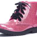 FITORY Girls/Boys Glitter Ankle Boots, Lace Up Waterproof Combat Shoes With Side Zipper for Toddler/Little Kid/Big Kid (Hot Pink), Size: 4 Big Kid
