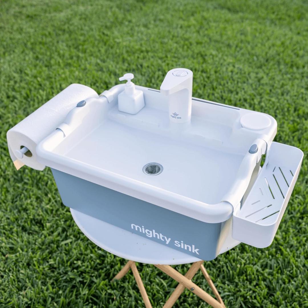 Mighty Sink Portable Sink: Patented Wash Station with Electronic Faucet | 2 Gallons | Easy Setup | Indoor & Outdoor Use | Ideal for Dishwashing, Camping Hygiene, Gardening, Pottery & More Freestanding