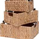 Storage Baskets 3 Pack Storage Baskets for Organizing Toys,Handwoven Storage Bins for Nursery,Natural Water Hyacinth Baskets for Organizing with Wooden Handles