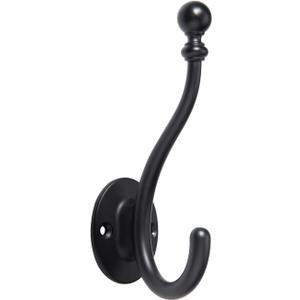 TUNNY Towel Hooks - 5 Pack Matte Black Coat Hook Robe Hooks Decorative Wall Hooks for Bathroom Bedroom Kitchen Towel Robe Clothes Cabinet Closet Hardware