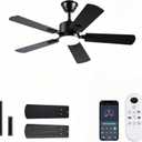 FUMLTP 56 inch Black Ceiling Fans with Lights and Remote/App Control, DC Reversible Motor, Noiseless, Dimmable, 6 Speeds Low Profile Modern Ceiling Fan for Livingroom, Indoor/Outdoor Use