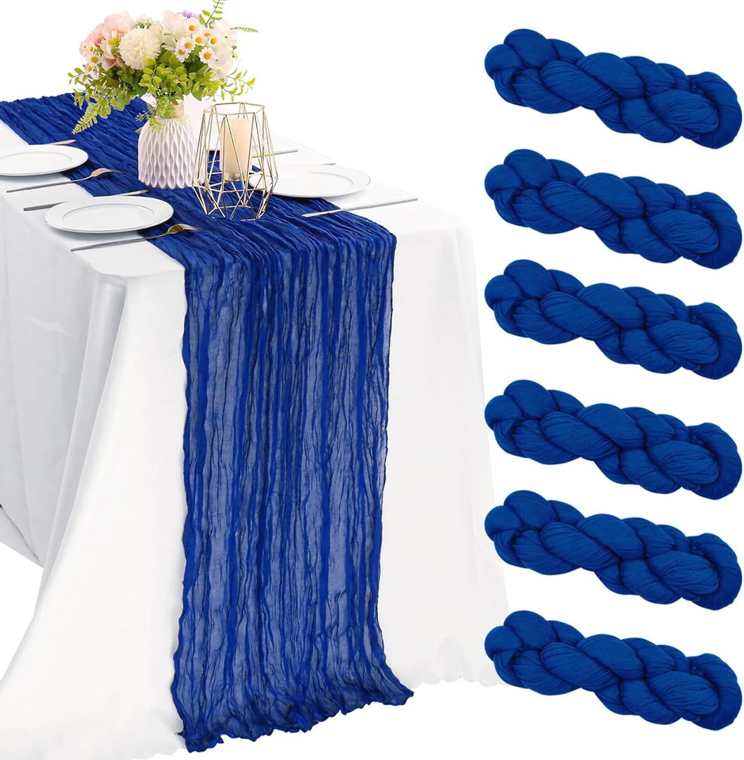 6 Pieces Royal Blue 10FT Cheesecloth Table Runner Boho Gauze Fabric Table Runner Rustic Sheer Runner for Wedding Birthday Baby Shower Party Boho Table DecorationRoyal Blue (35" x 120"-6 Pack) 6 Pieces Royal Blue 10FT Cheesecloth Table Runner Boho Gauze Fabric Table Runner Rustic Sheer Runner for Wedding Birthday Baby Shower Party Boho Table DecorationRoyal Blue (35" x 120"-6 Pack)