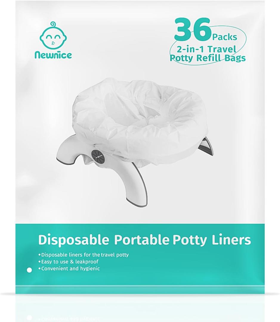 Newnice 36 [Counts] Disposable Potty Bags, Portable Travel Potty Bags with Absorbent Pads, Potty Liners Compatible with OXO Tot 2-in-1 Go Potty, Potty Training Liners Fit Most Potty Chairs