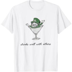 Leprechaun Martini Cocktail St Patrick's Day Womens T-Shirt, White, M