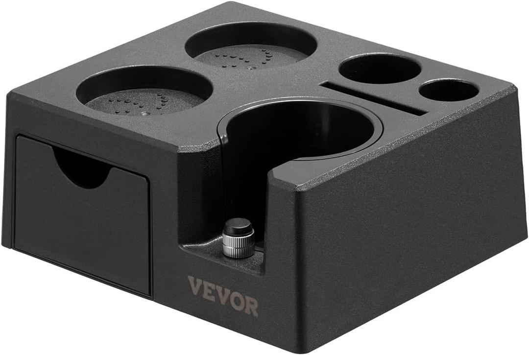 VEVOR Espresso Tamping Station, ABS Material, 7-in-1 Multifunctional Tamping Station with Detachable Slot, Easy to Clean Espresso Knock Box with Non-Slip Base, Fits for 51-58 mm Handles