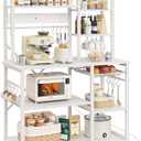 SUPERJARE Large Bakers Rack with Power Outlets, 6-Tier Microwave Stand, Coffee Bar with 12 S-Shaped Hooks, Kitchen Shelf with Wire Basket, 39.4 x 14.6X 66.9 Inches, White