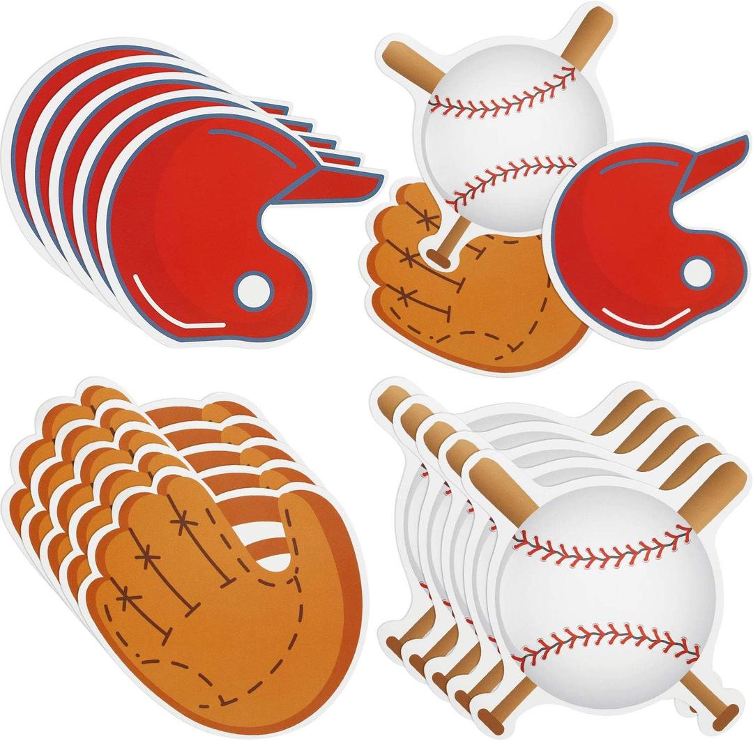Gejoy 90 Pieces Baseball Cutouts for Bulletin Board Baseball Paper Cutouts Gloves Hat Ball Cut Outs for Sports Theme Birthday Party Decorations, 3 Styles and 4.7 Inch Long