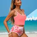 ZAFUL Tankini Swimsuit Tummy Control Bathing Suits Two Piece Swim Top with High Waisted Bottom (Pink, M)