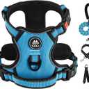 IVY&LANE No Pull Dog Harness for Medium Dogs, Dog Vest Harness with Leash, Safety Belt and Storage Strap, Fully Adjustable, 360 Reflective Strip, Soft Handle (Blue, M)