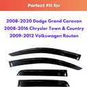 KPY Rain Guards Fit for 2008-2020 Dodge Grand Caravan, Out-Channel Window Visors Vent Wind Deflectors 4PC, Car Accessories for 2008-2016 Chrysler Town Country, 2009-2012 Volkswagen (VW) Routan