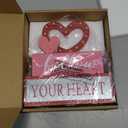 Valentines Day Decor 3-Layered Pink Love Heart Block Happy Valentine's Day Wooden Table Decorations Farmhouse Rustic Shiny Valentines Sign for Home Room, Tiered Tray, Fireplace, Shelf