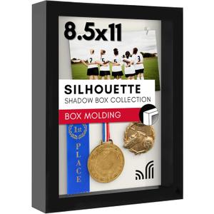 Americanflat 8.5x11 Shadow Box Frame with Shatter-Resistant Glass - Silhouette Collection - Large Shadow Box Display Case for Tabletop and Wall Display - Black with Soft Felt Back
