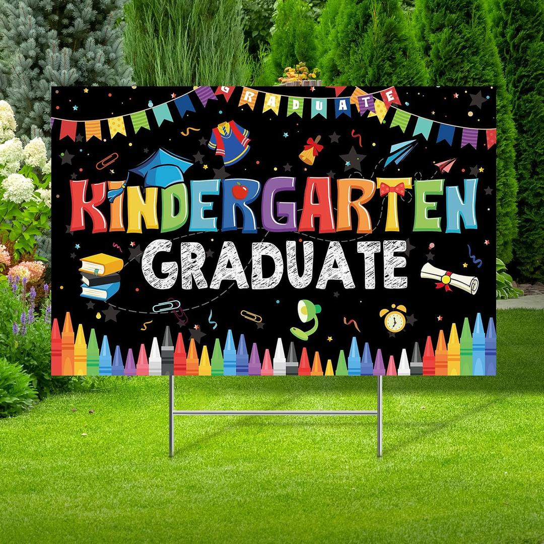 Maitys Graduation Kindergarten Yard Sign 2025 Graduation Outdoor Decoration Kindergarten Graduation Lawn Signs Graduation Lawn Stake Supplies(Black)