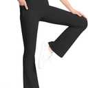 KEREDA Girls Flare Leggings High Waist V Cross Bootcut Yoga Pants Bell Bottoms for Girls with Pockets Black 11-12 Years