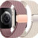 2Pcs Magnetic Braided for Apple Watch Band 41mm 40mm 45mm 44mm Ultra/3/2 49mm 38mm 46mm 42mm Women/Men,Stretchy Elastic Nylon Sport Loop Strap for iWatch Bands series 11 10 9 8 7 6 5 4 3 se 3/2 40 44 (A04-Starlight/Smoke violet)