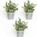 3-Pack Artificial Eucalyptus Plants in White Ribbed Galvanized Metal Pots, Small Fake Greenery Potted Plants for Home Decor, Rustic Farmhouse Table Centerpiece for Kitchen, Bathroom, Bedroom & Office