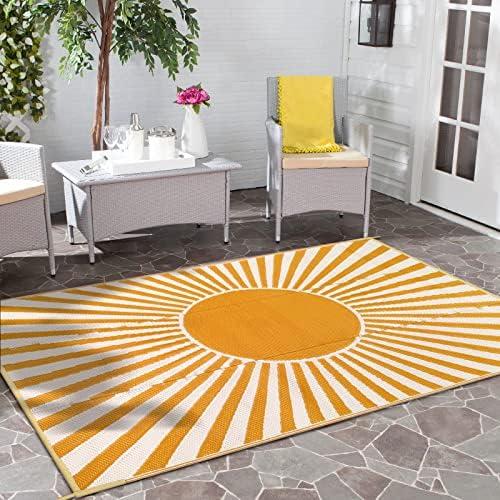 Anidaroel Outdoor Area Rug for Patio Clearance 5X8ft Waterproof, Reversible Plastic Straw Rug Outside Rug, Stain & UV Resistant RV Mat for Camping, Porch, Balcony, Pool Deck, Backyard(Orange,5‘x8')