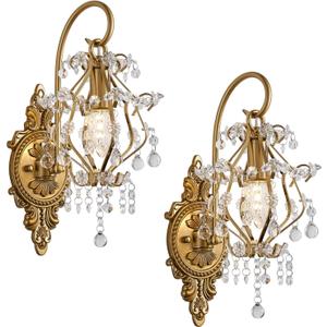 Gold Crystal Vintage Wall Sconces Set of 2 Indoor Hardwired Wall Light Fixture, Modern Wall Mount Lamp Light for Bedroom Living Room Bathroom Vanity Light Hallway Light Fixture Decor LED E12